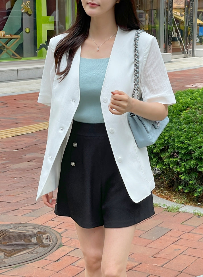 【I AM MARI】Tiamo Linen High Waist Double Button Shorts I AM MARI (アイアムマリ) - ティアモリネンハイウエストダブル