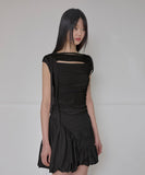 Asymmetrical Draped Strap Roll-Up T-Shirt