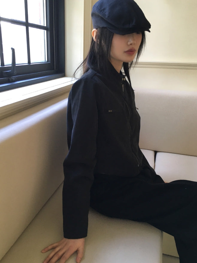 【WONDER WONDER】Boldy Incised Zipper Crop Biker Zip Up WONDER WONDER (ワンダーワンダー) - ボルディ切替ジッパー
