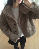 Merve Fluffy Fur Button High Neck Short Jacket