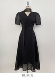 Hanin V-neck Chiffon Tie Short Sleeve Long One Piece