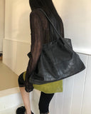 Pecan Leather Shirred Shoulder Bag