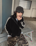 Hui hairy track hood knit zip-up