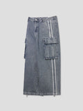 Two-line washing cargo denim pants