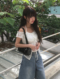[Fake Layered] Mimi Layered Halter Lace T-shirt