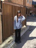 Bea Diagonal Henley Neck Stripe Long Sleeve Tee