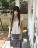 Hana Lace Ribbon Puff Sleeveless Short Sleeve Blouse
