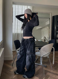 Hard vintage washed cargo denim pants