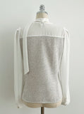 Benilla Color Matching Tweed Tie Blouse