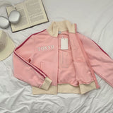 Tokyo Lettering High Neck Color Matching Pink Crop Jersey