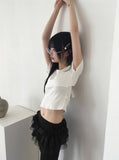 [With Cup] Luke Back Slit Ribbon Strap Short Sleeve T-shirt