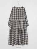 Sui Shirring Flare Check Long One Piece