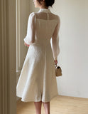Ales color matching chiffon jacquard flared one piece