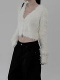 Winter V-neck Fur Crop Cardigan