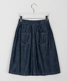 Rancho pleated denim banding midi skirt