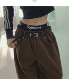 Unique Belt Loop Sweat Brushed Sagging Wide Pants