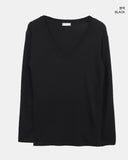 Sheen Layered Shirring V-Neck Long Sleeve T-Shirt
