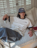 Floral color matching embroidery short sleeve T-shirt