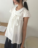 Darling round collar check ribbon blouse