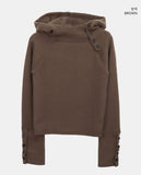 Lenin Button High Neck Hooded Long Sleeve Knit