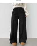 Hem Snap Corduroy Diagonal Cut Long Wide Banding Pants