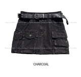 Starry Washed Cargo Denim Skirt Pants (+Belt Set)