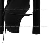 NP Slit Strap Unbalance Shoulder Long Sleeve