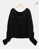 Tempu Star Studded Sleeve Shirred Off-Shoulder Sweatshirt
