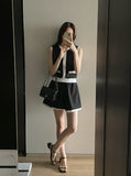 Mardi Color Matching Boucle Knit Sleeveless Banding Shorts Set