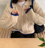 Yugo Color Matching Collar Knit Cardigan