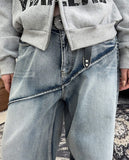 Luke diagonal panel washed denim pants