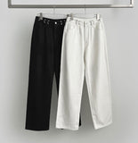 Buckle brushed straight wide fit cotton pants