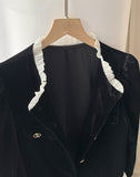 Edel Frill Neck Puff Velvet Jacket Blouse