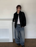 Bowling Hem Snap Wide Washing Denim Pants