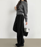 Corduroy Folding Pintuck Hem Snap Wide Banding Pants