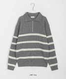 [unisex] Yomin Collar Stripe Half-Zip Over Knit