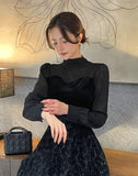 Tulea See-Through Velvet Puff Blouse