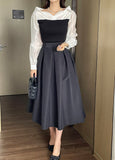Tello Color Matching Knit Off-shoulder Shirt Blouse