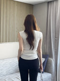 Ezha Square Neck Shirring Cap Sleeve Knit