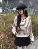 Toto Stripe V-neck Loose Fit Long Sleeve Knit