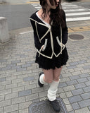 Choni Lace Color Matching Two-Way Knit Hood Zip Up