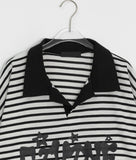 [Unisex] Hion Stripe Collar Over Short Sleeve Tee