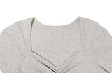 [MADE/more BASIC] Sisson Punching Heart Neck Shirring Cap Sleeve Short Sleeve T-shirt