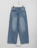 Twin stitch washed denim wide pants