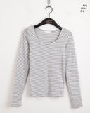 Liren Stripe Slim Fit Round Crop Long Sleeve T-Shirt