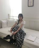 Kawi Frill Check Cancan Long Skirt