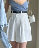 Amy Pintuck Banding Short Cotton Pants (Belt Set)