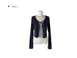 Cotter Punching Stripe Sleeveless Cardigan Set