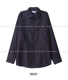 (UNISEX) Pleater Loose Fit Striped Shirt