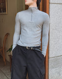 Furnon Ribbed Half-Zip Muscle Long Sleeve Tee
